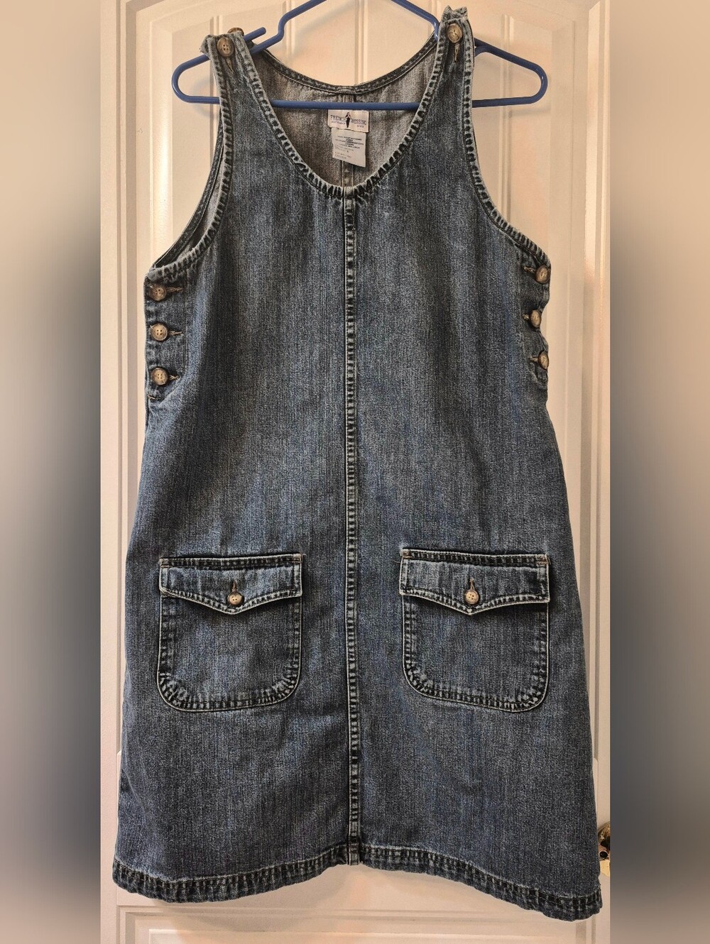 Womens Vintage French Dressing  Overalls Midi Denim Dress Size 8